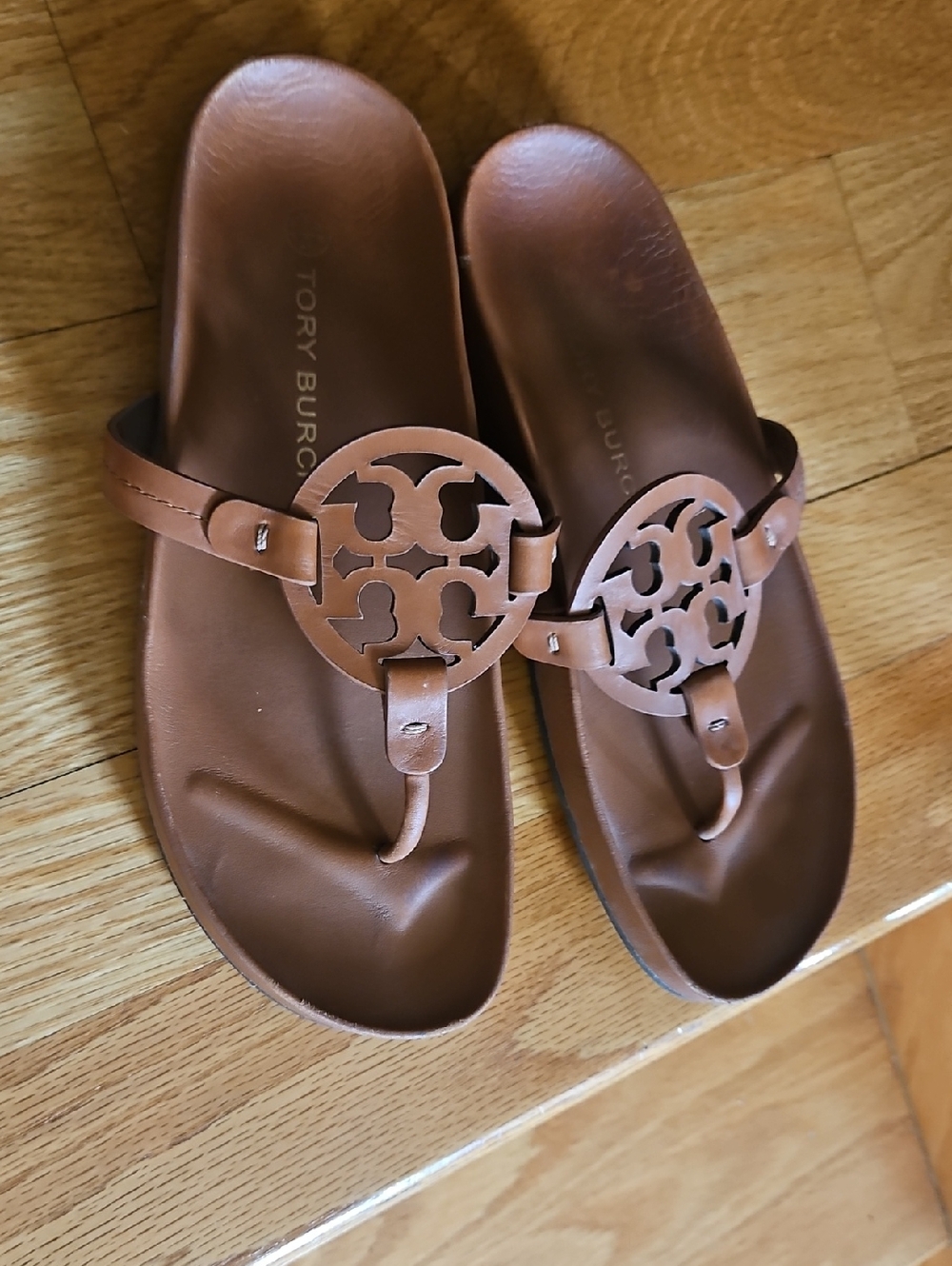Tory Burch Miller Cloud Leather Footbed Flipflop Thong Sandal Brown Ladies 8